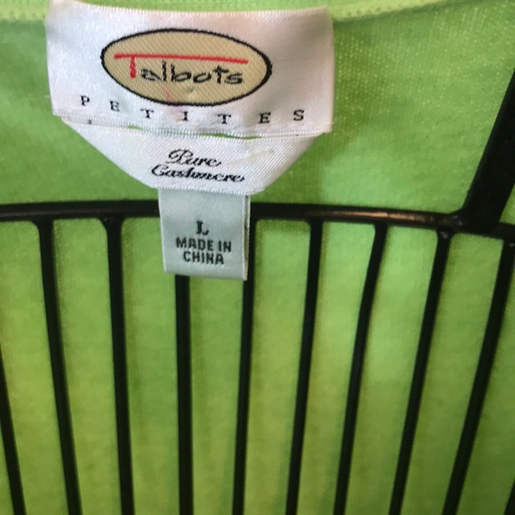 Talbots Lime Green Cashmere V-Neck Sweater Size LP - Picture 2 of 8